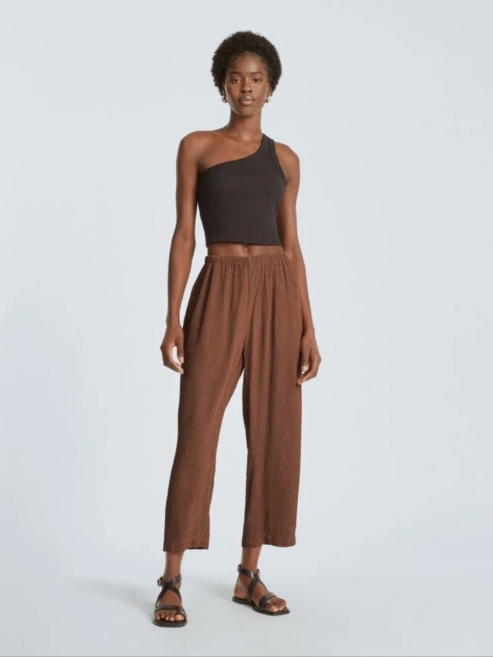 Everlane The Naia Cropped Wide-Leg Elastic-Waist Ripple Pants Size M
